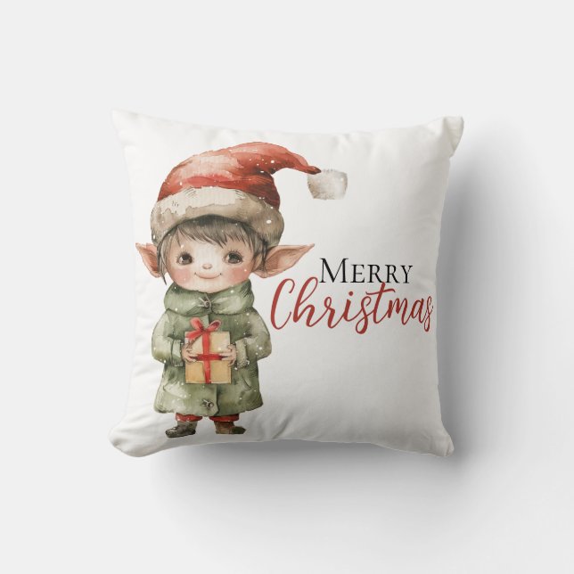 Personalized Christmas Elf Pillow – Custom Holiday (Front)