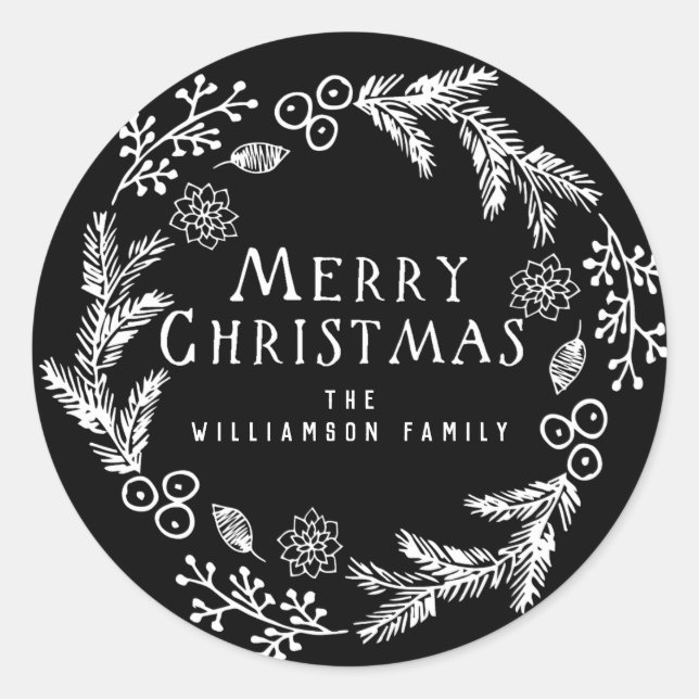 Personalized Christmas Envelope Seal Black White (Front)
