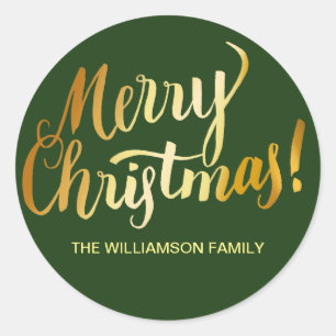 Personalized Christmas Envelope Seal Green Gold