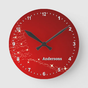 Personalized Christmas family Clock, tree lights Round Clock