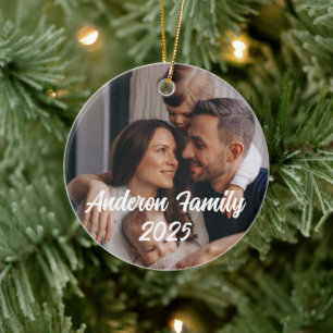Personalized Christmas Family Custom Photo Text Ceramic Ornament