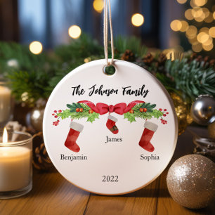 Personalized Christmas Family of 3 With Names 2022 Ceramic Ornament