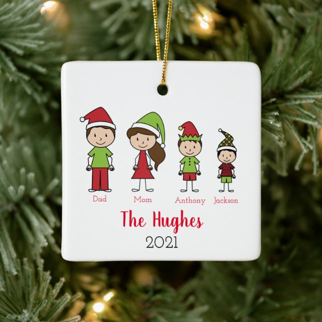 Personalized Christmas Family of 4 Ceramic Ornament (Tree)