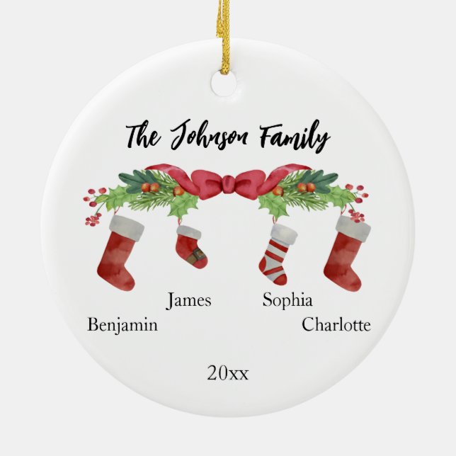 Personalized Christmas Family of 4 With Names 2023 Ceramic Ornament (Back)