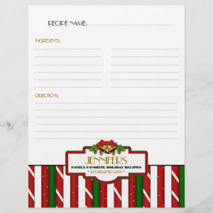 Personalized Christmas Family Recipe Binder Insert