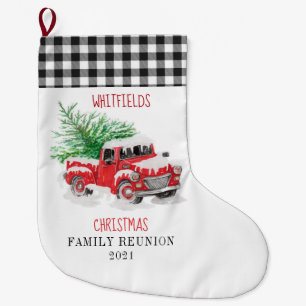 Personalized Christmas Family Reunion Red Truck Large Christmas Stocking