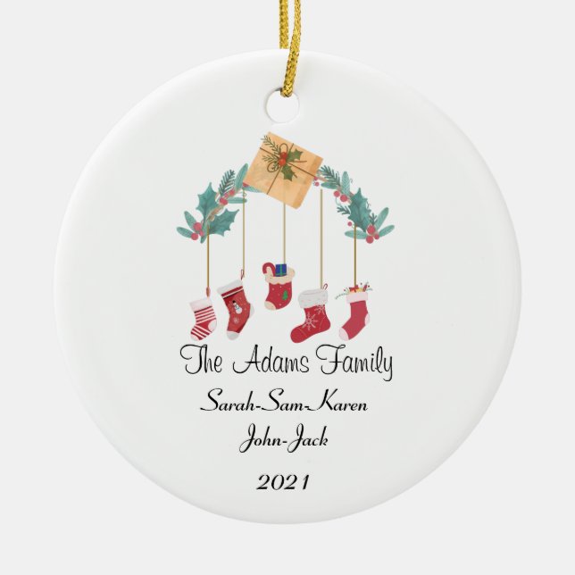 Personalized Christmas Family Stockings Ceramic Ornament (Front)