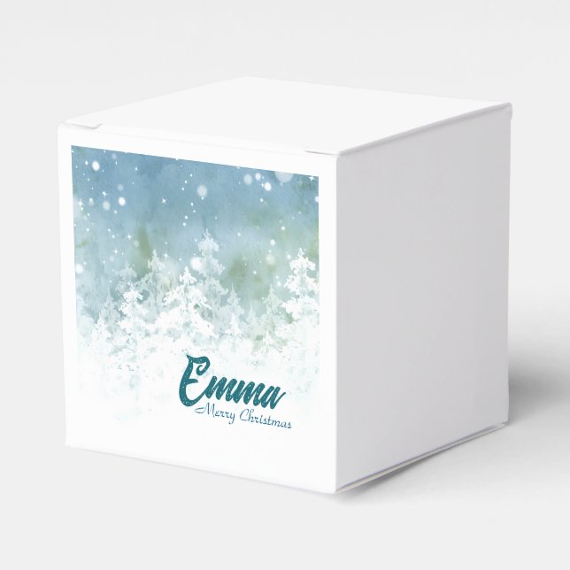 Personalized Christmas Favour boxes - Teal Winter  (Front Side)