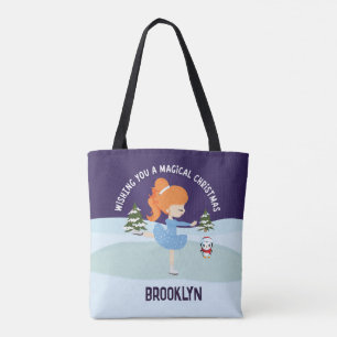 Personalized Christmas Figure Skater Tote Bag