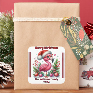Personalized Christmas flamingo with festive flair Square Sticker