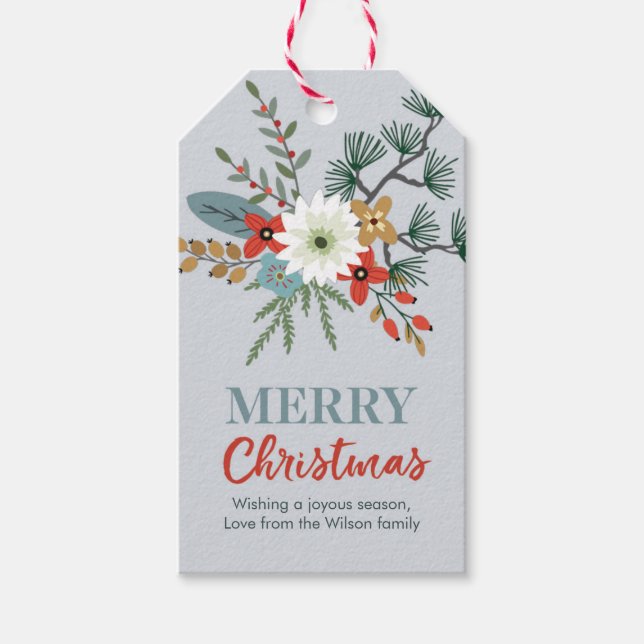 Personalized Christmas floral gift tags (Front)