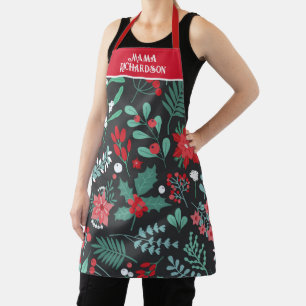 Personalized Christmas flower pattern family name Apron