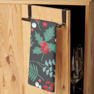 Personalized Christmas flower pattern family name Kitchen Towel