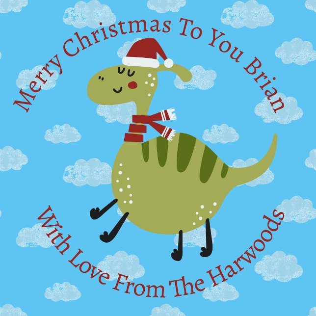 Personalized Christmas Flying Green Dinosaur Wrapping Paper (Creator Uploaded)