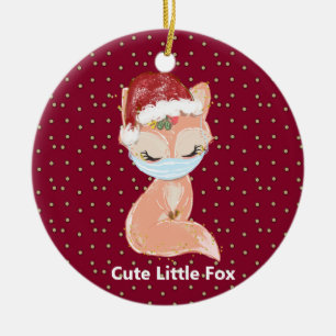 Personalized Christmas Fox Mask Ceramic Ornament