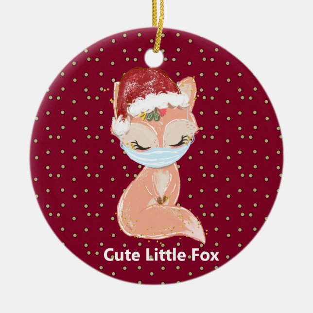 Personalized Christmas Fox Mask Ceramic Ornament (Front)