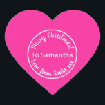 Personalized Christmas from Santa Hot Pink Heart Sticker<br><div class="desc">Personalized Christmas design, - Cute typography design in trending hot pink with white stylish script typography. - It has the message “To Samantha Merry Christmas! Love from Santa xxx”. - To personalize, simply add your loved one's name by using the personalize this text box. Here you can also change the...</div>