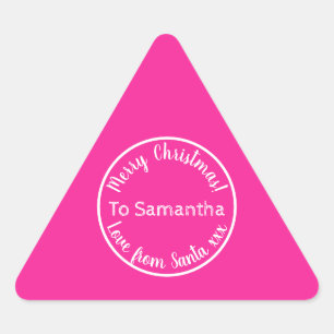 Personalized Christmas from Santa Hot Pink Triangle Sticker