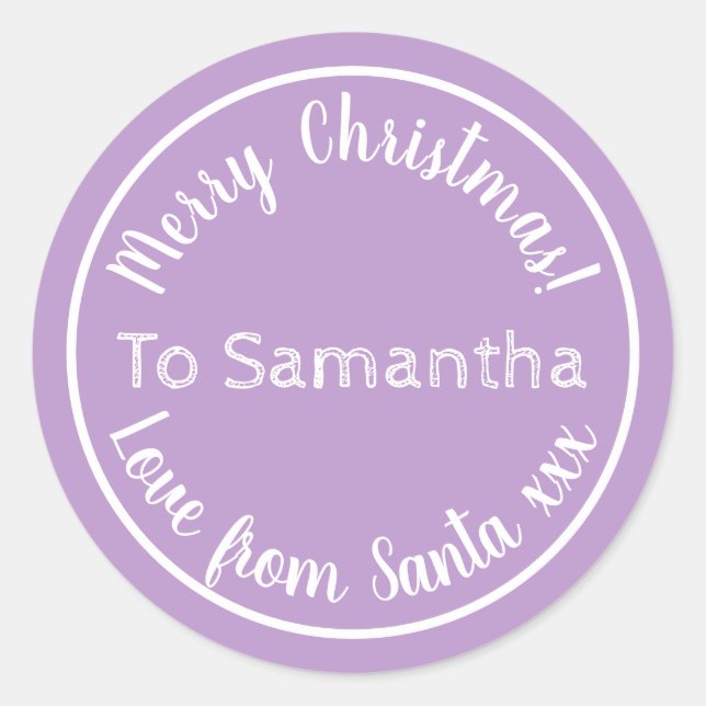 Personalized Christmas from Santa Purple Lilac Classic Round Sticker (Front)