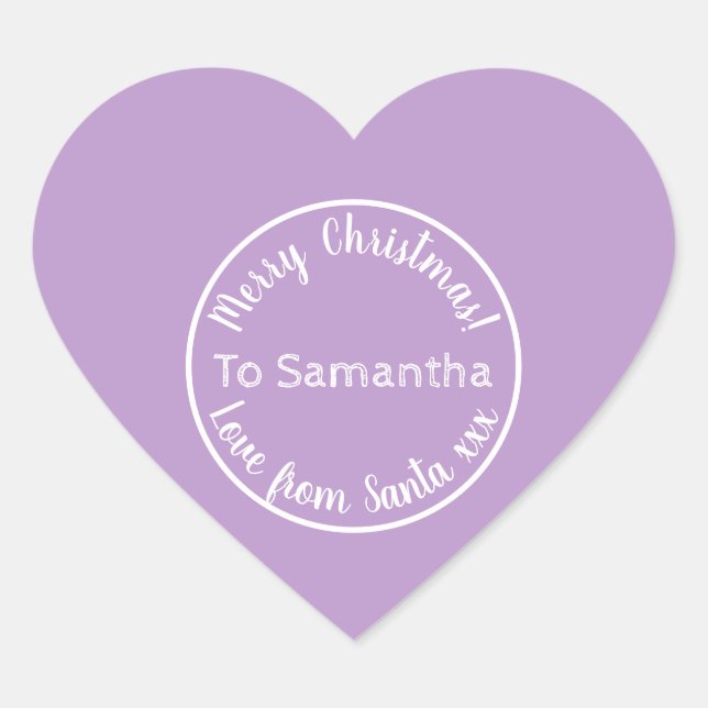 Personalized Christmas from Santa Purple Lilac Heart Sticker (Front)