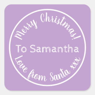 Personalized Christmas from Santa Purple Lilac Square Sticker