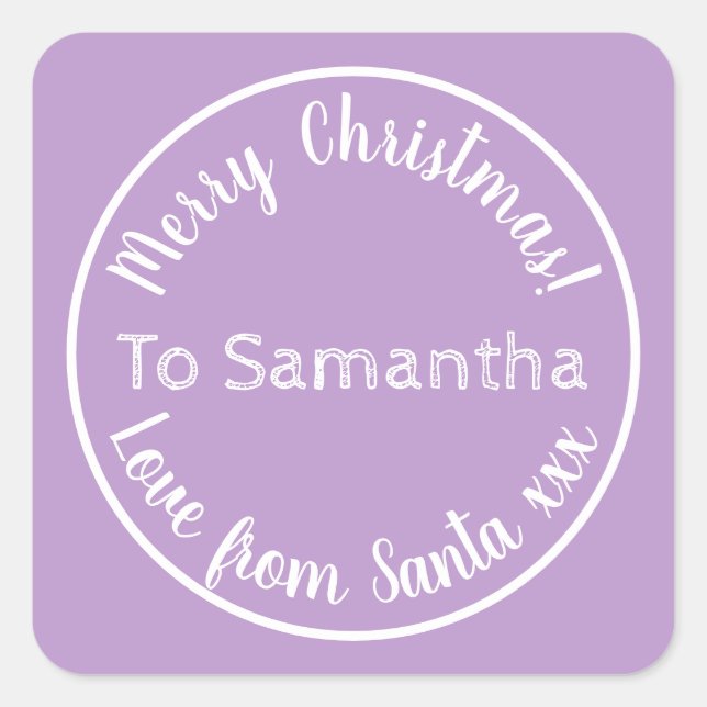 Personalized Christmas from Santa Purple Lilac Square Sticker (Front)