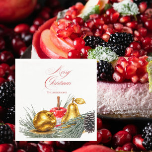 Personalized Christmas Fruit and Pine Cocktail Napkin