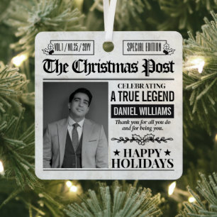Personalized Christmas Gift Custom Newspaper Photo Metal Ornament