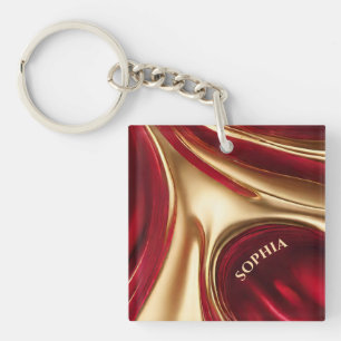 Personalized Christmas Gift For Her-Red and Gold- Keychain