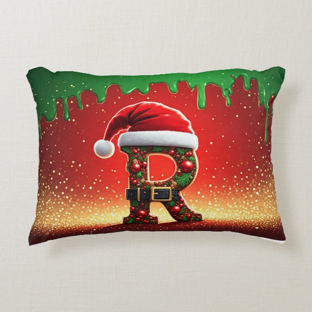 Personalized Christmas Gift Monogram R Accent Pillow (Front)
