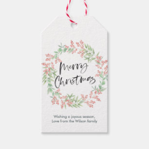 Personalized Christmas gift tags floral wreath