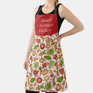 Personalized Christmas Ginger bread White Red Apron