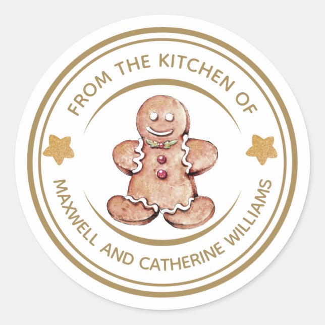 Personalized Christmas Gingerbread Bakery Classic Round Sticker (Front)