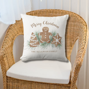 Personalized Christmas Gingerbread Cookies Throw Pillow