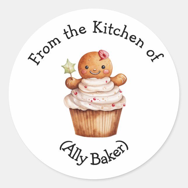 Personalized Christmas Gingerbread Cupcake Favour  Classic Round Sticker (Front)