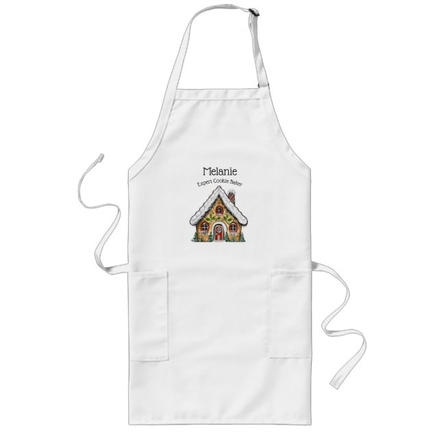 Personalized Christmas Gingerbread House Long Apron (Front)