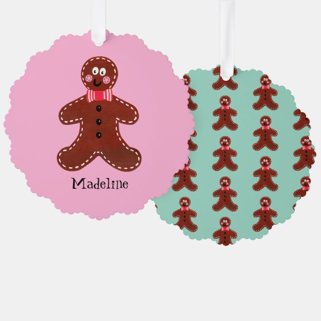 Personalized Christmas Gingerbread Man Ornament Card (Front/Back)