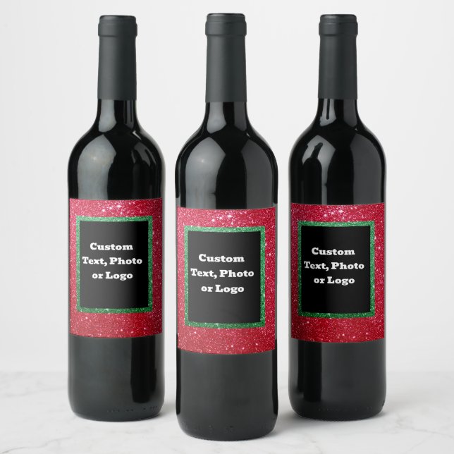 Personalized Christmas Glitter Wine Label - Custom (Bottles)