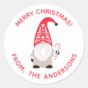 Personalized Christmas Gnome Classic Round Sticker