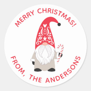Personalized Christmas Gnome Classic Round Sticker
