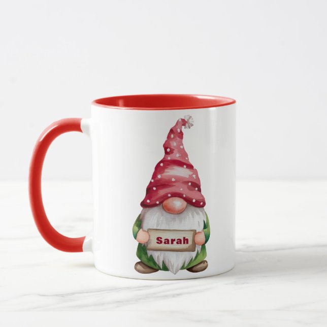 Personalized Christmas Gnome Custom Name Mug (Left)