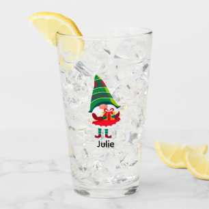 Personalized Christmas Gnome Holding a Gift Box Glass