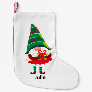 Personalized Christmas Gnome Holding a Gift Box Small Christmas Stocking
