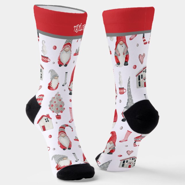 Personalized Christmas Gnome Pattern Socks (Angled)