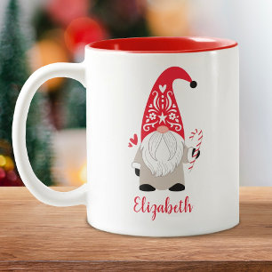 Personalized Christmas Gnome Two-Tone Coffee Mug