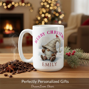 Personalized Christmas Gnome Watercolor Coffee Mug