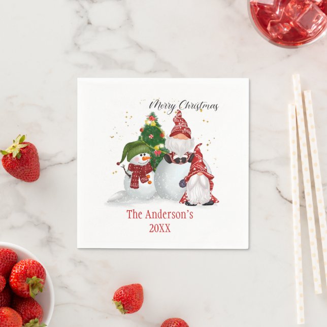 Personalized Christmas Gnomes Christmas Napkins (Insitu)