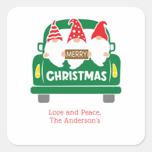 Personalized Christmas Gnomes in Truck Holiday Square Sticker