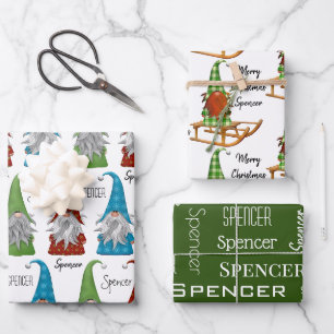 Personalized Christmas Gnomes Wrapping Paper Sheet