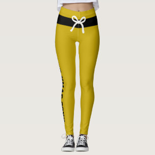 Personalized Christmas Gold Black Belt Cream Bow Leggings